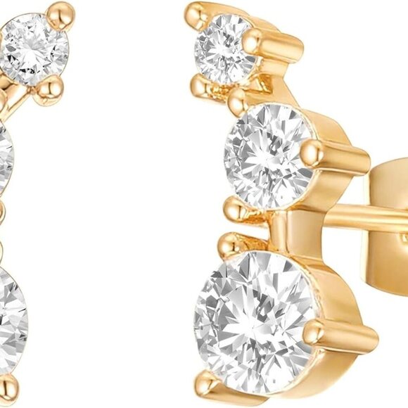 Jewelry - Gold Plated Cubic Zirconia Ear Crawler Earrings Mini Silver Faux Diamond